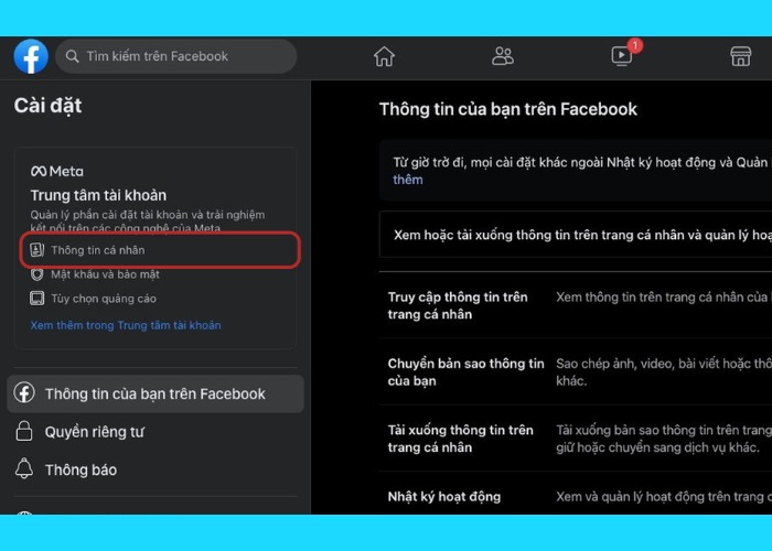 Chọn tiếp mục “Thông tin cá nhân”