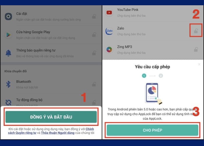 Nhấn vào mục “Cho phép” để cấp quyền cho ứng