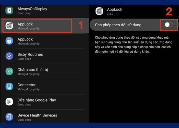 Ở mục “Truy cập dữ liệu ứng dụng” tìm bật