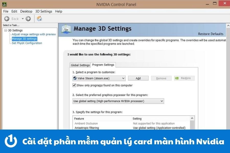 Các chế độ cài đặt trong Nvidia Control Panel
