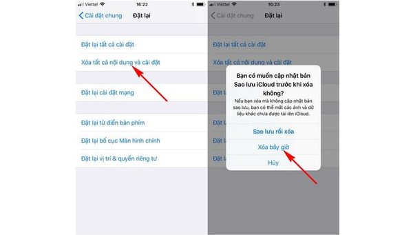 Chọn "Xóa tất cả nội dung và cài đặt" ->