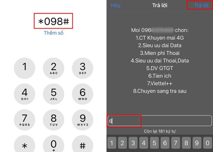Nhấn *098# sau đó nhập số 6