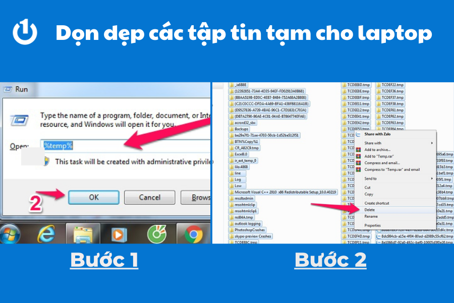 Các bước để dọn dẹp các tập tin tạm cho laptop
