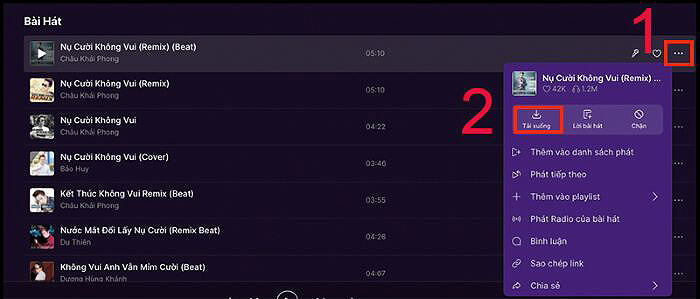 Chọn biểu tượng dấu ba chấm > chọn “Tải xuống”