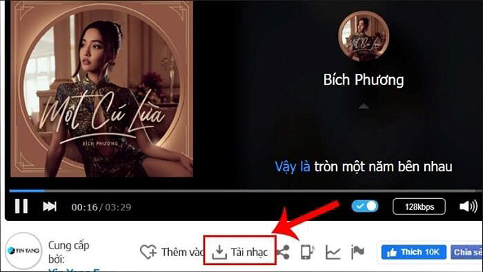 Tìm tên bài hát > chọn “Tải nhạc”