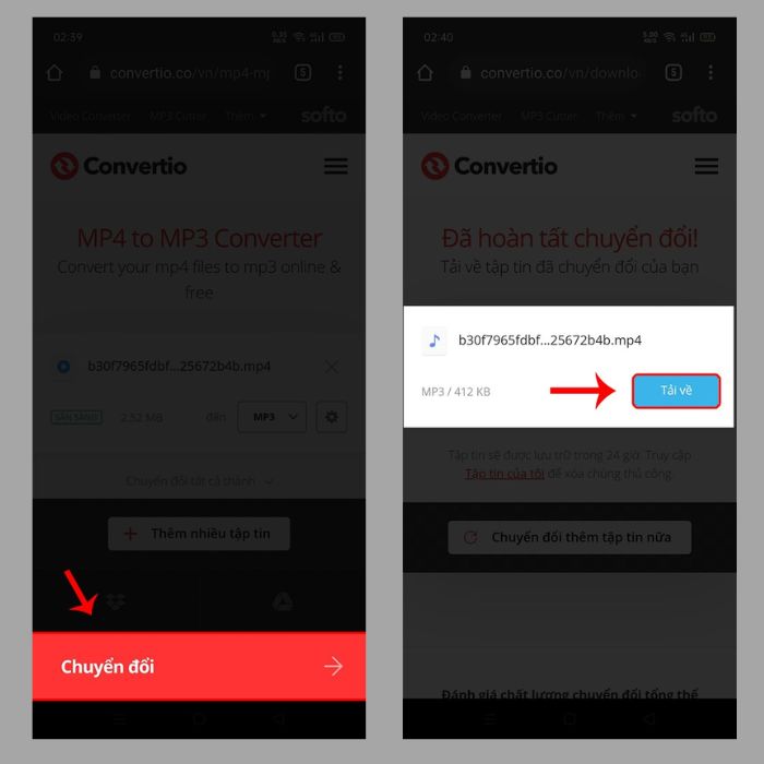 Chọn “Chuyển đổi” > “Tải về”