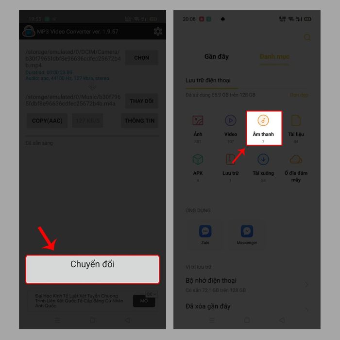 Chọn “Chuyển đổi” > mở thư mục chứa file và thưởng thức bài hát