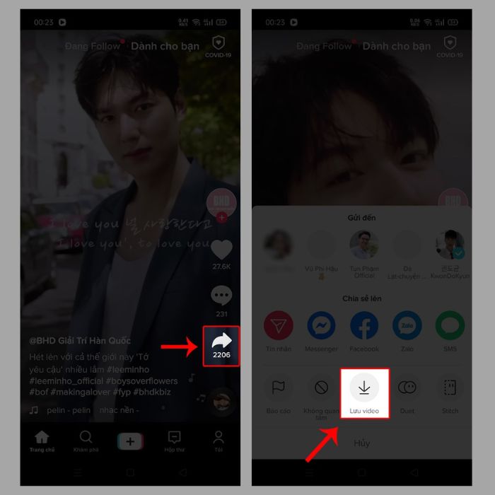 Chọn biểu tượng mũi tên > chọn “Lưu video”