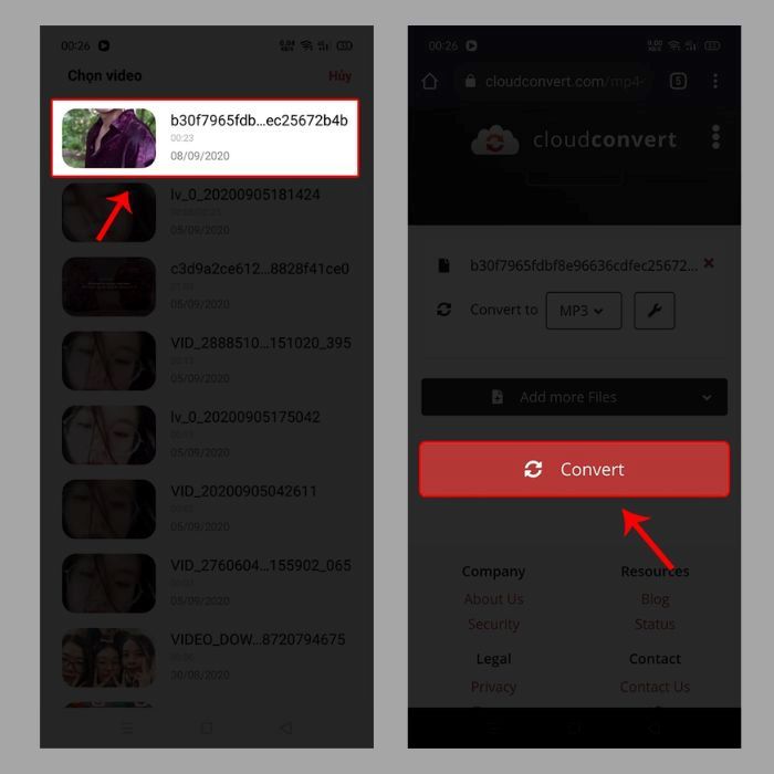 Chọn video > chọn “Convert”