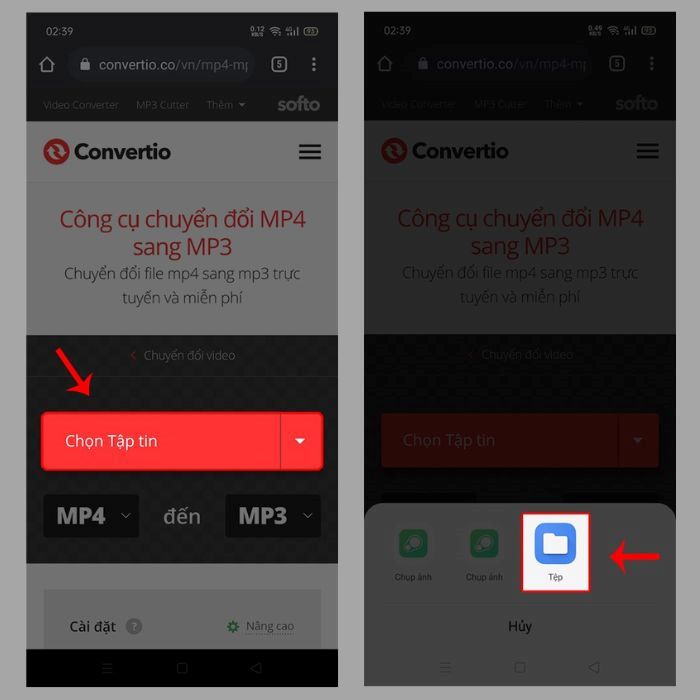 “Chọn Tập tin” > “Tệp”