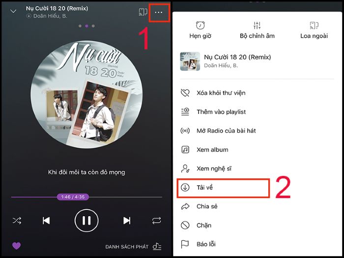 Chọn biểu tượng dấu ba chấm ở góc trên bên phải > chọn “Tải về”
