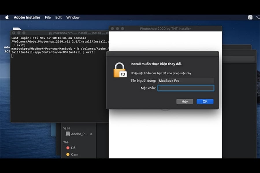 Nhập mật khẩu và nhấn OK để tiếp tục