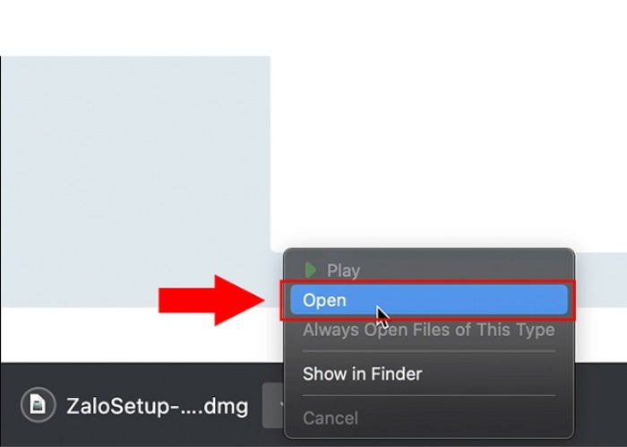 Nhấn mở file Zalo đã tải