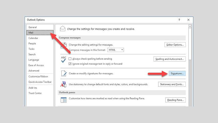 Chọn “Mail” > chọn “Signatures“