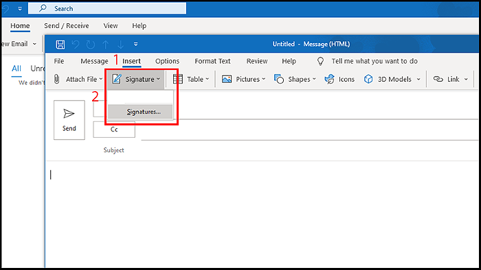 Chọn “Insert” > “Signature” > chọn tiếp “Signature”