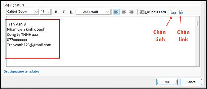 Thiết lập, định dạng chữ ký