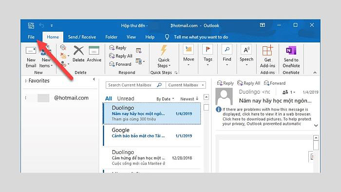 Chọn mục “File trên thanh công cụ”