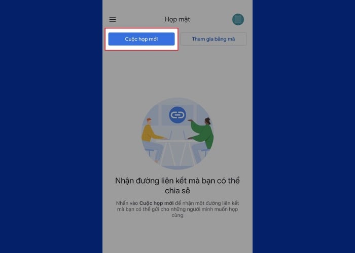 Tùy chọn "Cuộc họp mới" để bắt đầu quá trình