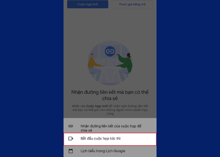 Chọn "Bắt đầu cuộc họp tức thì" để khởi đầu