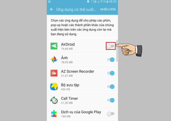 Gạt thanh chọn sang trạng thái OFF