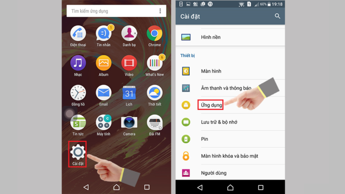 Vào “Cài đặt” > chọn “Ứng dụng”