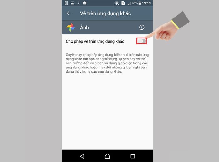 Tắt “Cho phép vẽ lên ứng dụng khác”