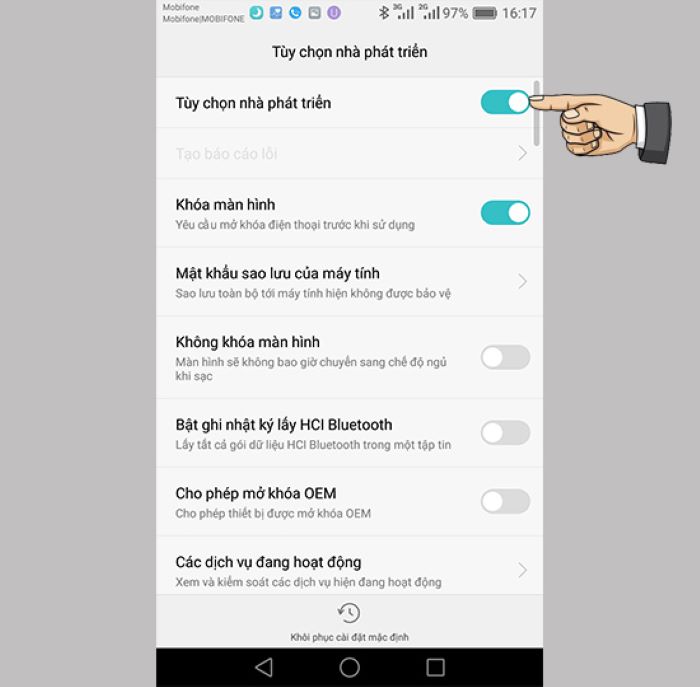 Tắt “Tùy chọn nhà phát triển”