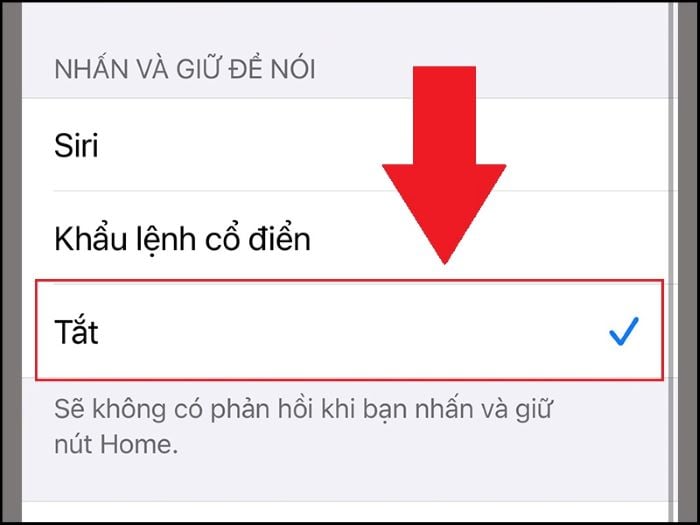 Tại mục Nhấn và giữ để nói > chọn Tắt