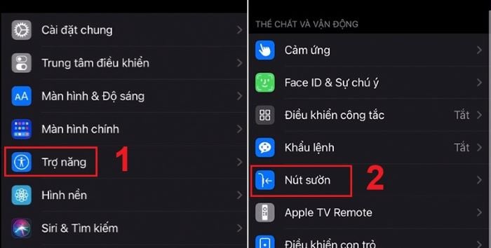 Chọn Trợ năng > chọn Nút Sườn