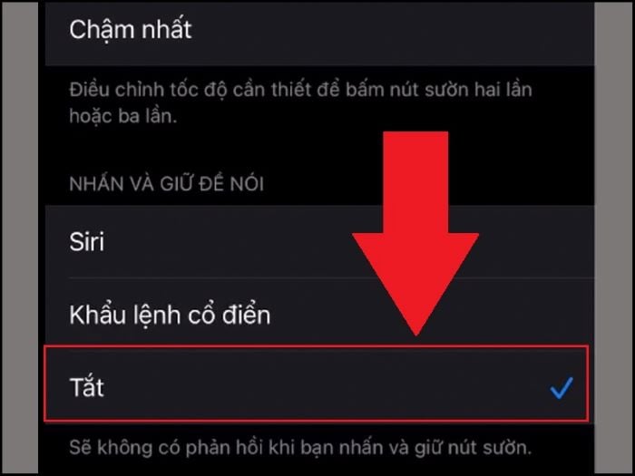 Lướt đến mục Nhấn và giữ để nói > chọn Tắt