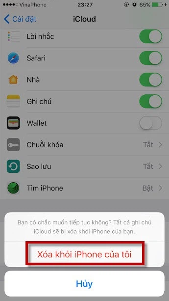Xóa iCloud khi biết mật khẩu