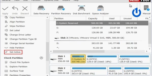 Chọn phân vùng hoạt động đúng