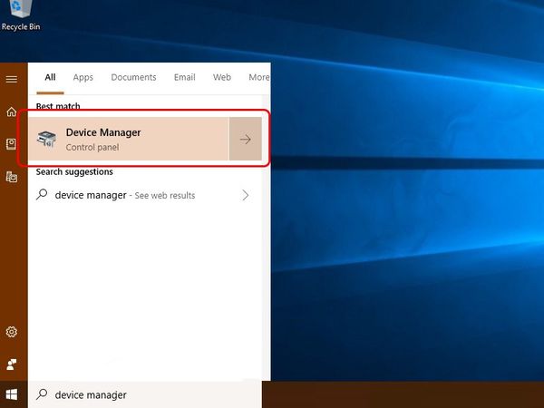 Tìm kiếm "Device Manager" trong thanh Windows Search trên desktop