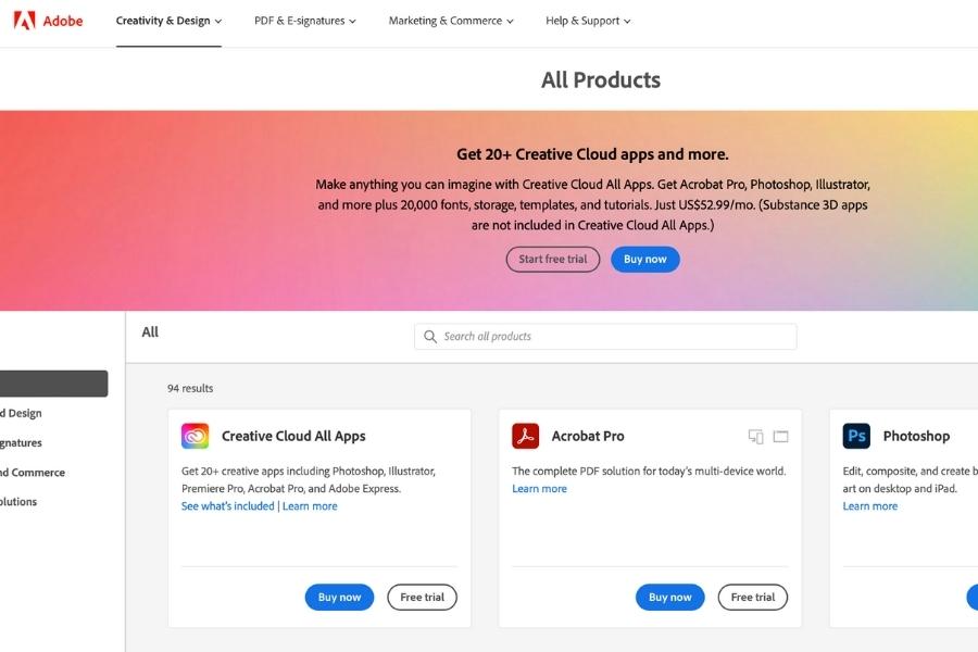Bạn cần truy cập vào cửa hàng Adobe để tìm