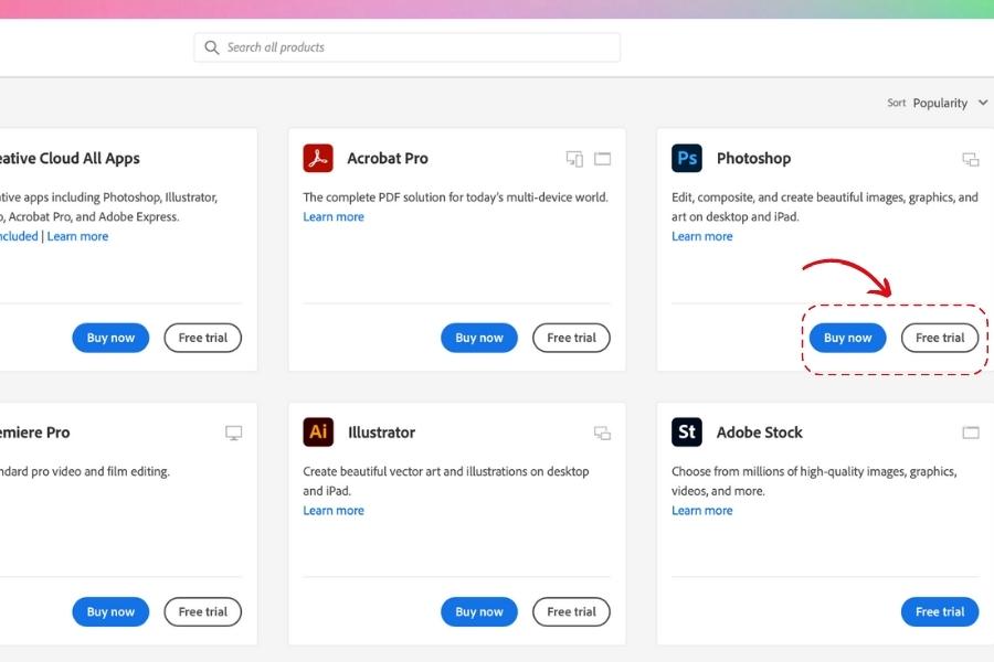 Bạn có thể chọn Free Trial hoặc Buy now để mua phần