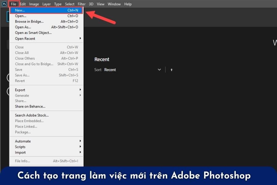 Cách tạo trang làm việc mới trên Adobe Photoshop