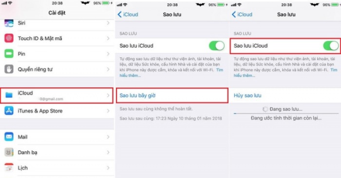 Cài đặt sao lưu thủ công lên iCloud