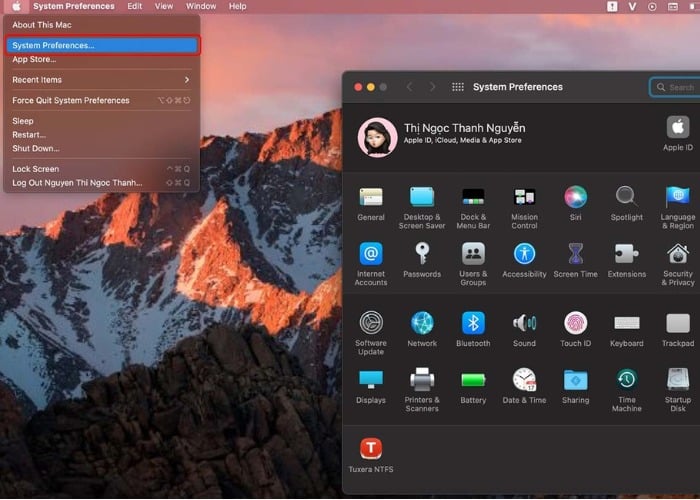 Nhấn vào biểu tượng “Apple”