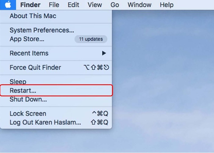 Nhấn chọn vào "Restart" trên màn hình