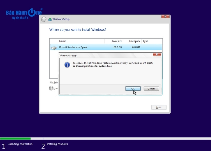 Chọn phân vùng trong "Where do you want to install