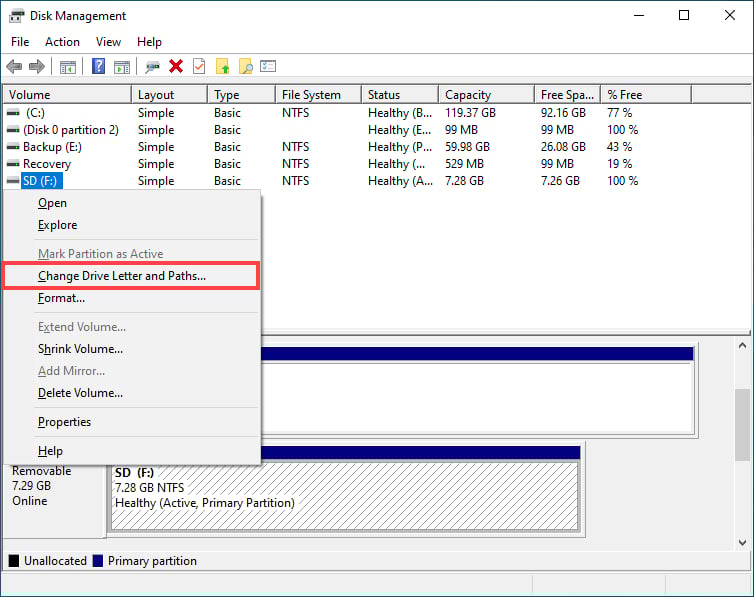 Nhấp chọn Change Drive Letter and Paths