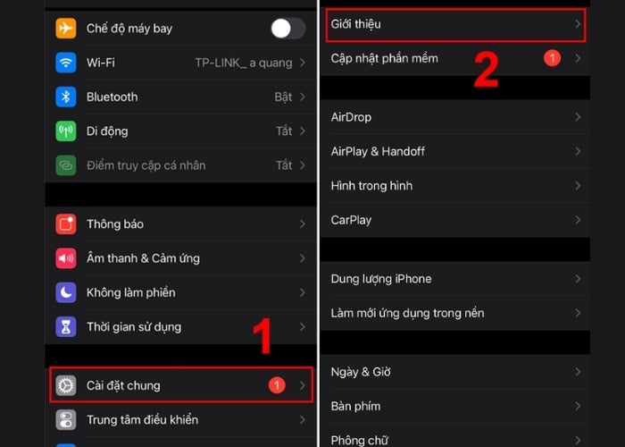 Truy cập vào mục Giới thiệu trong Cài đặt