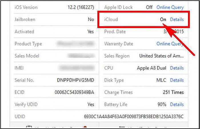 Check trạng thái ON/OFF ở mục iCloud