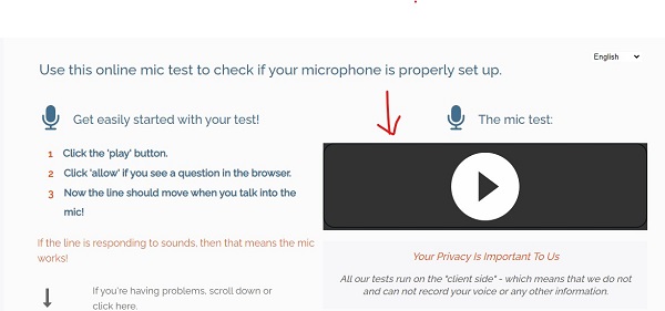 Chọn mục bắt đầu test mic