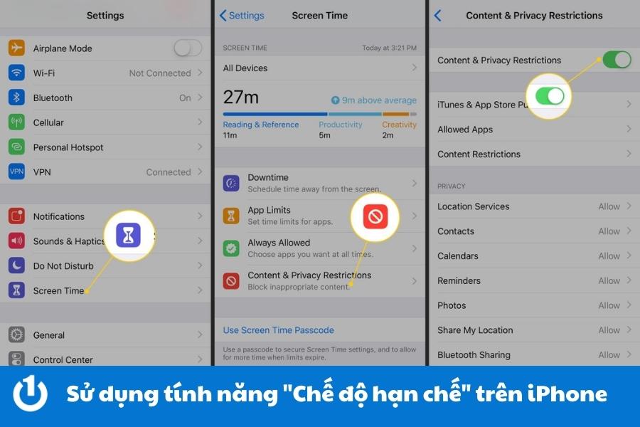 Bật tính năng "Chế độ hạn chế" trên iPhone