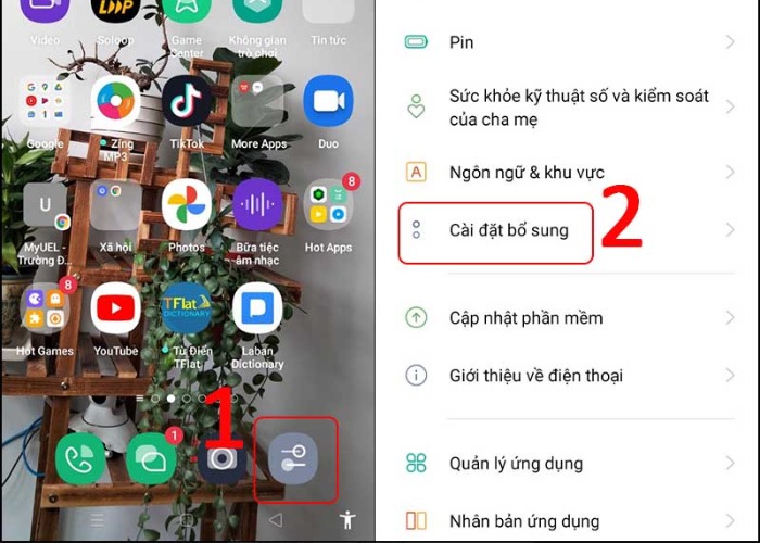 Truy cập “Cài đặt” chọn “Cài đặt bổ sung”