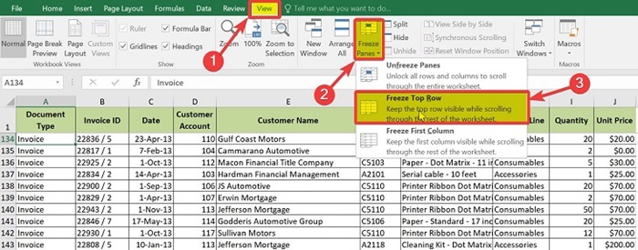 Cố định dòng, cột trong Excel