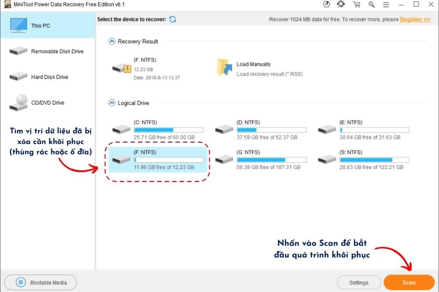 Tìm vị trí dữ liệu đã bị xóa cần khôi