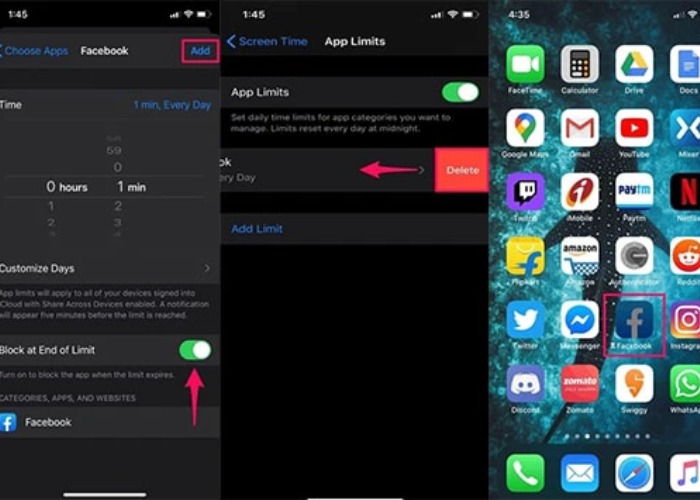 Nhấn "Thêm giới hạn" sau đó đặt thời gian sử