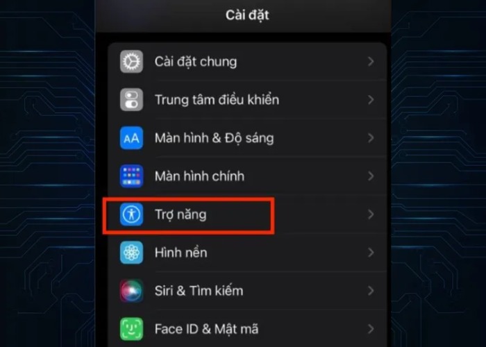 Vào "Cài đặt" chọn "Trợ năng"